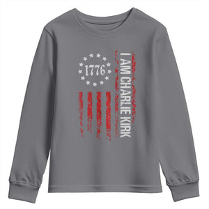 I Am Charlie Kirk Youth Sweatshirt Freedom Vintage Old American Flag Patriotic 1776 TS10 Charcoal Print Your Wear