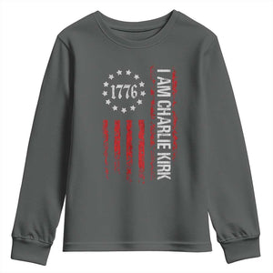 I Am Charlie Kirk Youth Sweatshirt Freedom Vintage Old American Flag Patriotic 1776 TS10 Dark Heather Print Your Wear
