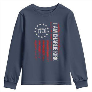 I Am Charlie Kirk Youth Sweatshirt Freedom Vintage Old American Flag Patriotic 1776 TS10 Navy Print Your Wear