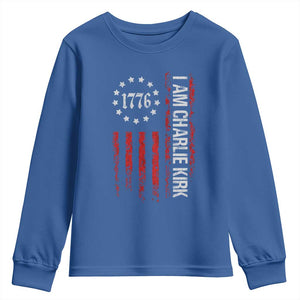 I Am Charlie Kirk Youth Sweatshirt Freedom Vintage Old American Flag Patriotic 1776 TS10 Royal Blue Print Your Wear