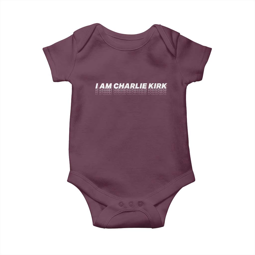 I Am Charlie Kirk Baby Onesie Freedom A True Patriot Patriotic USA TS10 Maroon Print Your Wear