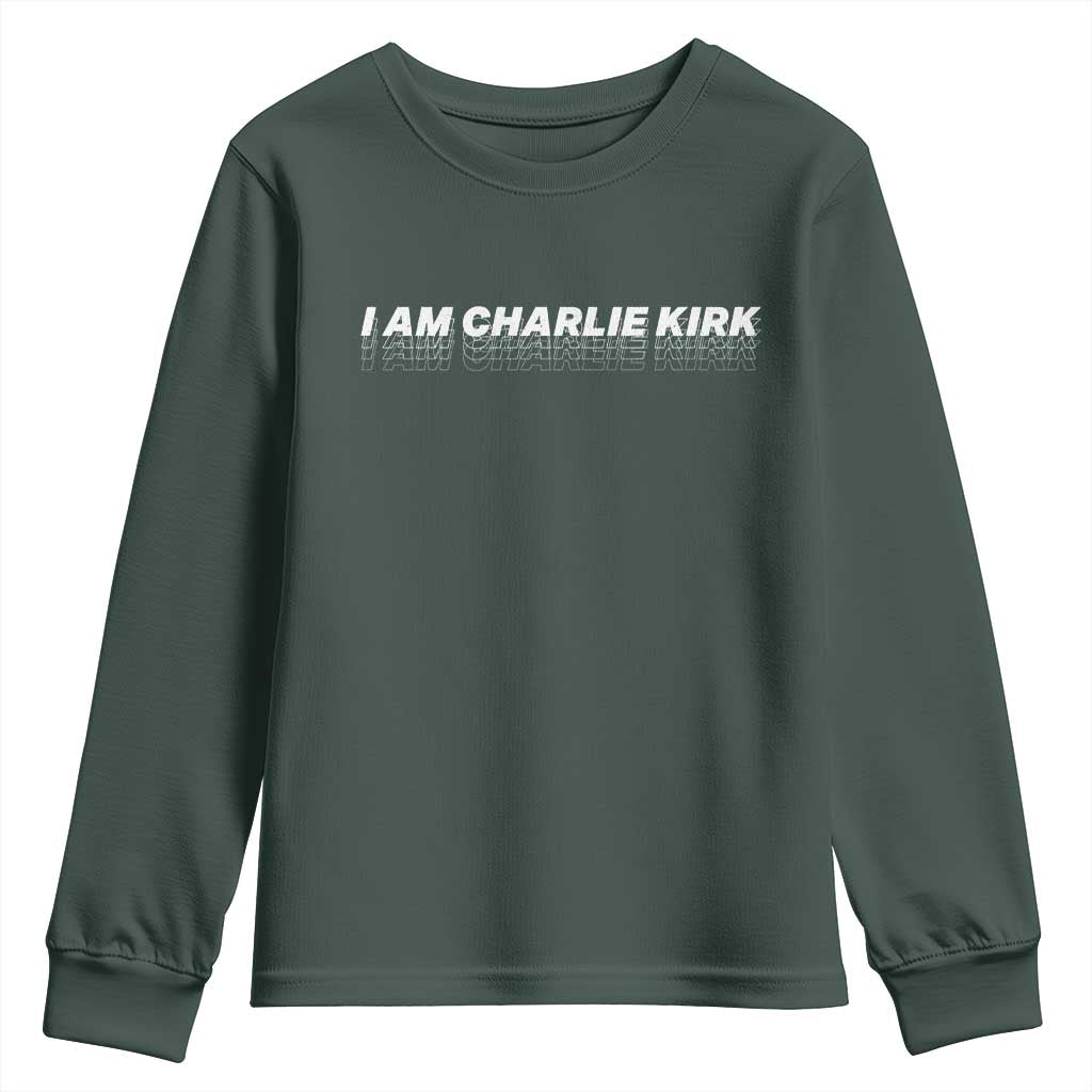 I Am Charlie Kirk Youth Sweatshirt Freedom A True Patriot Patriotic USA TS10 Dark Forest Green Print Your Wear
