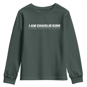 I Am Charlie Kirk Youth Sweatshirt Freedom A True Patriot Patriotic USA TS10 Dark Forest Green Print Your Wear