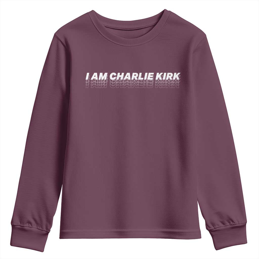 I Am Charlie Kirk Youth Sweatshirt Freedom A True Patriot Patriotic USA TS10 Maroon Print Your Wear
