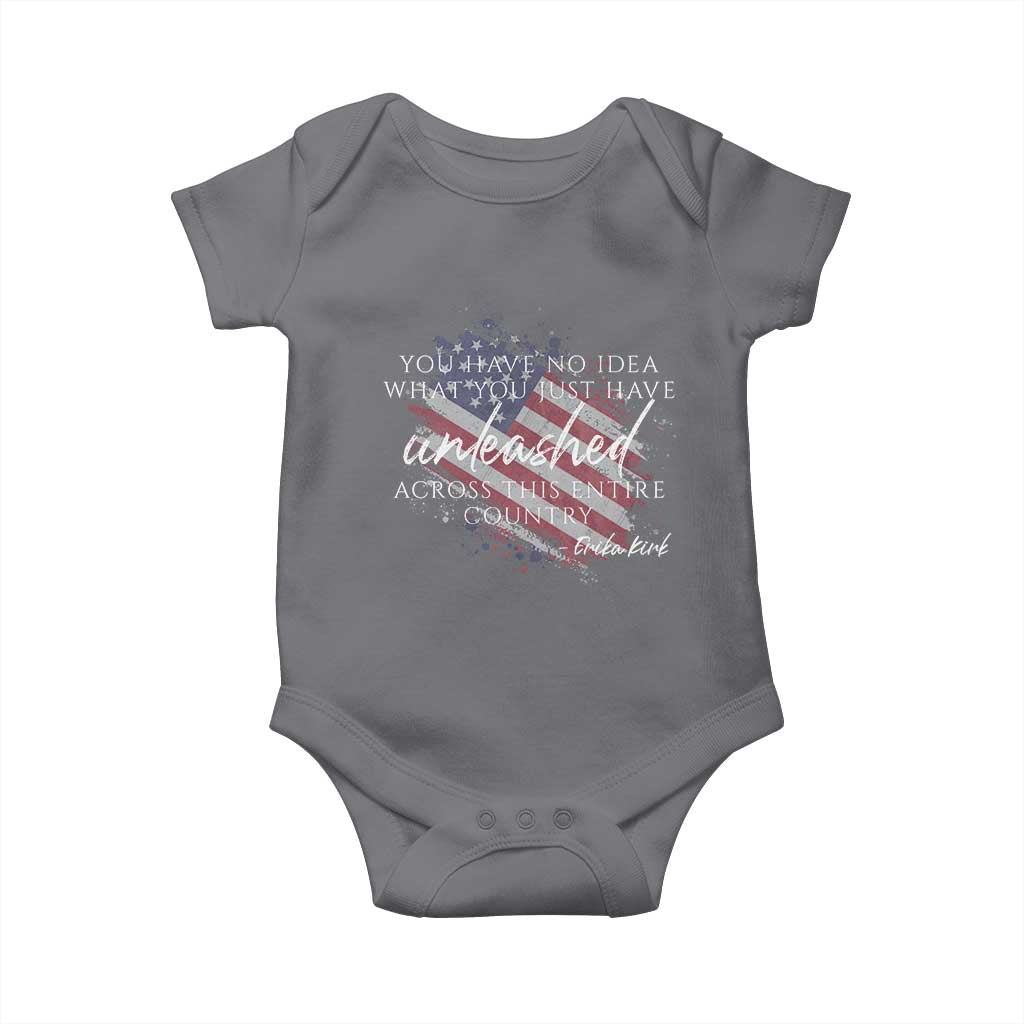 Charlie Kirk Memorial Baby Onesie Erika Kirk Quote Patriotism Faith Gods Merciful Love TS10 Charcoal Print Your Wear