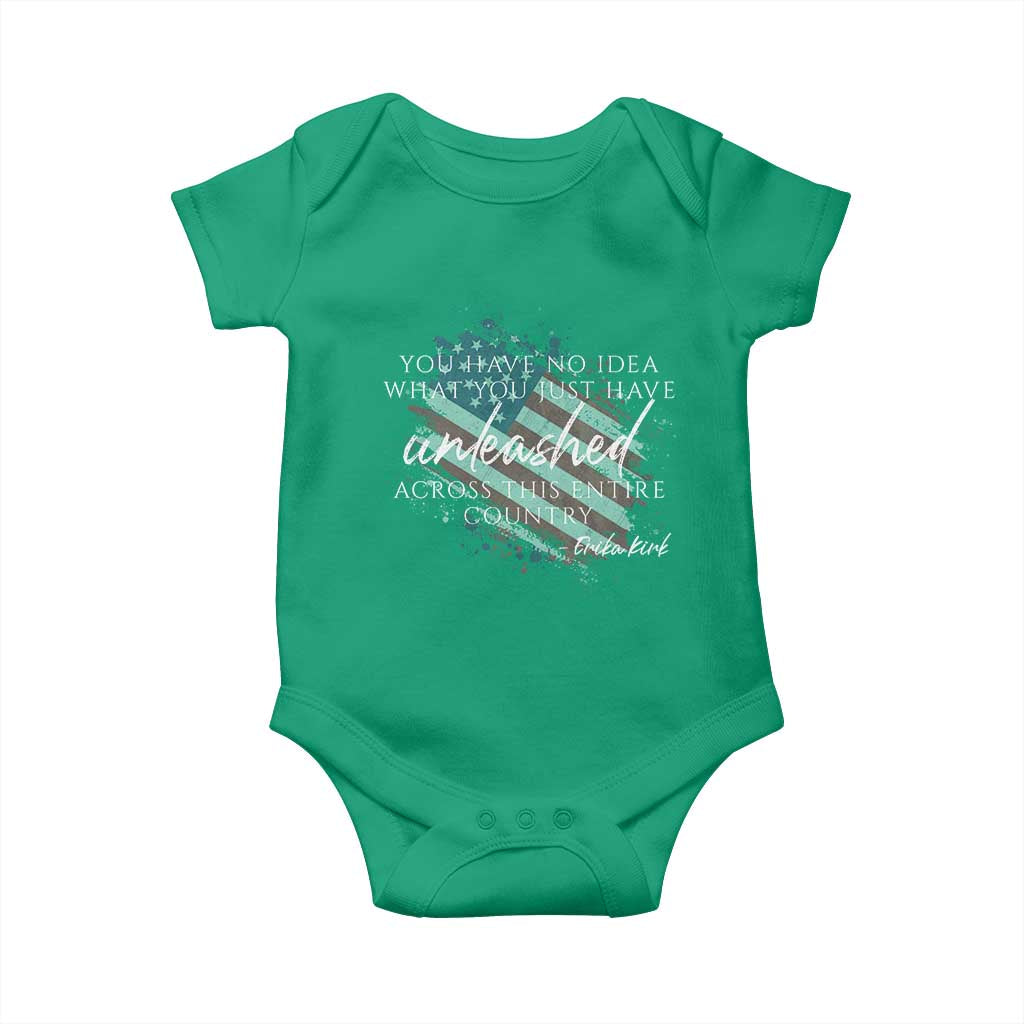Charlie Kirk Memorial Baby Onesie Erika Kirk Quote Patriotism Faith Gods Merciful Love TS10 Irish Green Print Your Wear