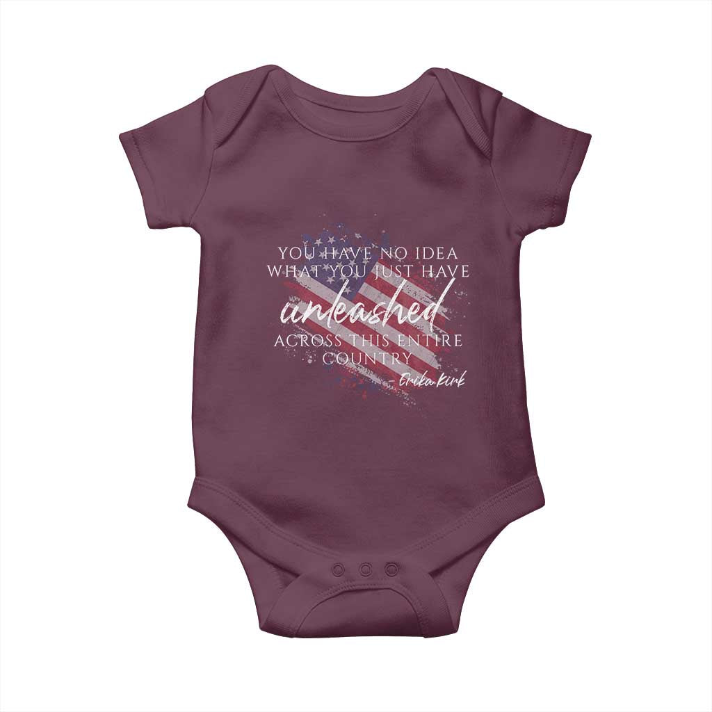 Charlie Kirk Memorial Baby Onesie Erika Kirk Quote Patriotism Faith Gods Merciful Love TS10 Maroon Print Your Wear