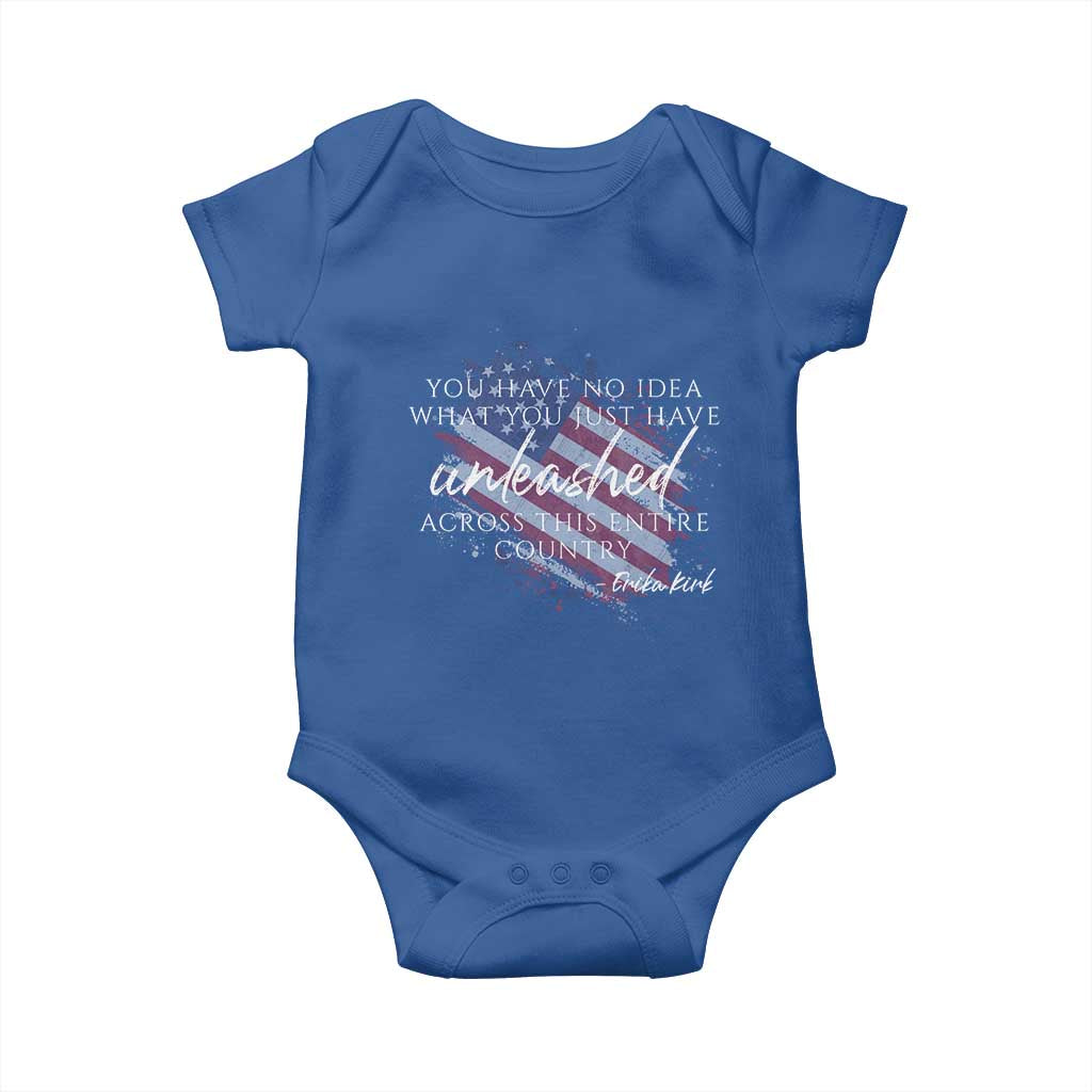 Charlie Kirk Memorial Baby Onesie Erika Kirk Quote Patriotism Faith Gods Merciful Love TS10 Royal Blue Print Your Wear