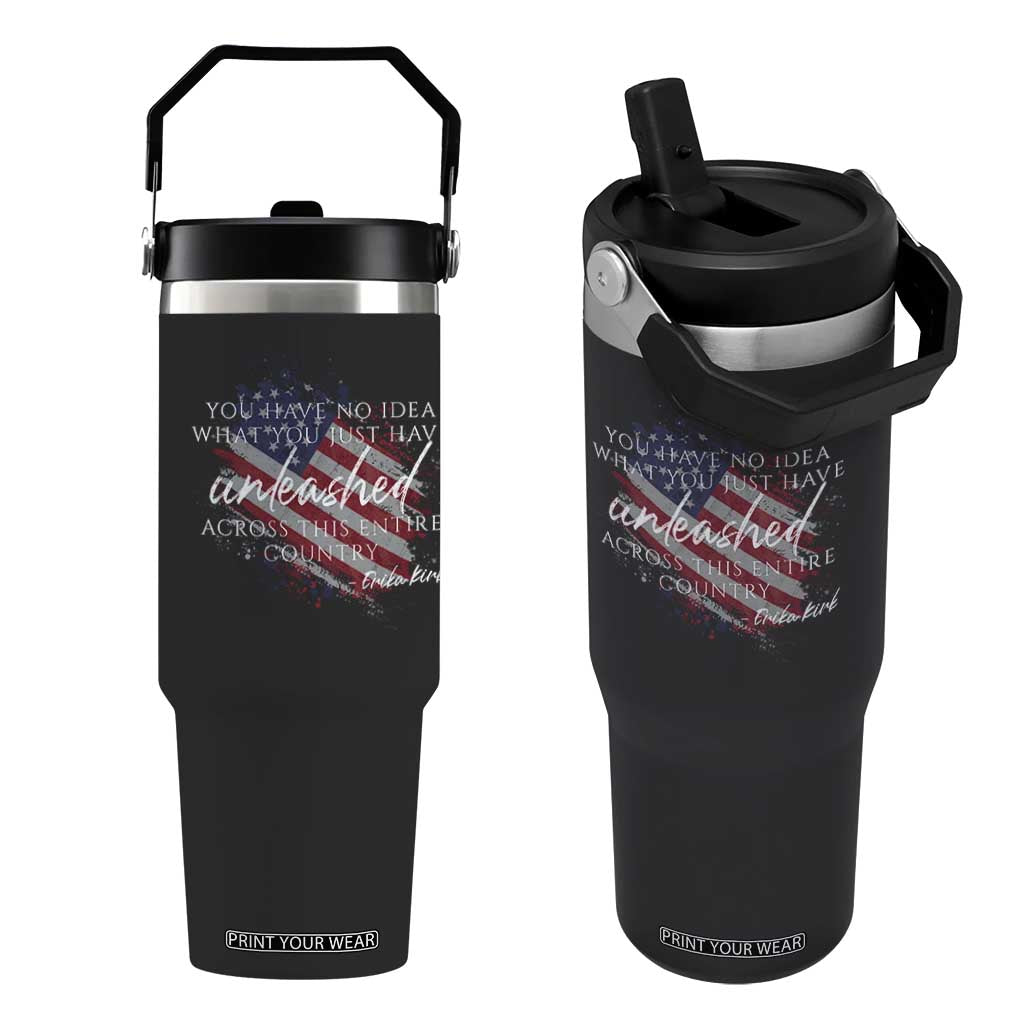 Charlie Kirk Memorial Flip Straw Tumbler Erika Kirk Quote Patriotism Faith Gods Merciful Love TS10 One Size: 30 oz Black Print Your Wear