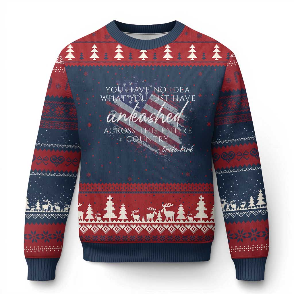 Charlie Kirk Memorial Ugly Christmas Sweater Erika Kirk Quote Patriotism Faith Gods Merciful Love TS10 Navy Red Print Your Wear