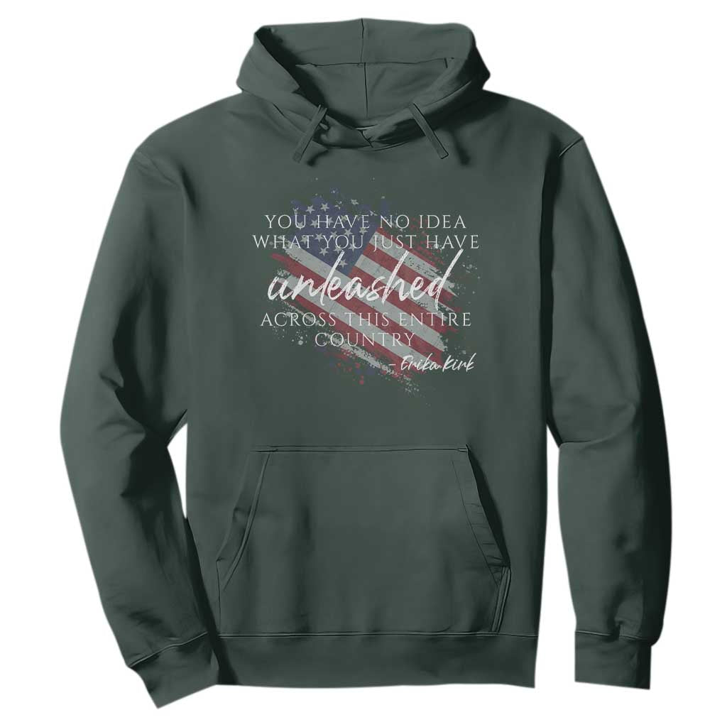 Charlie Kirk Memorial Hoodie Erika Kirk Quote Patriotism Faith Gods Merciful Love TS10 Dark Forest Green Print Your Wear