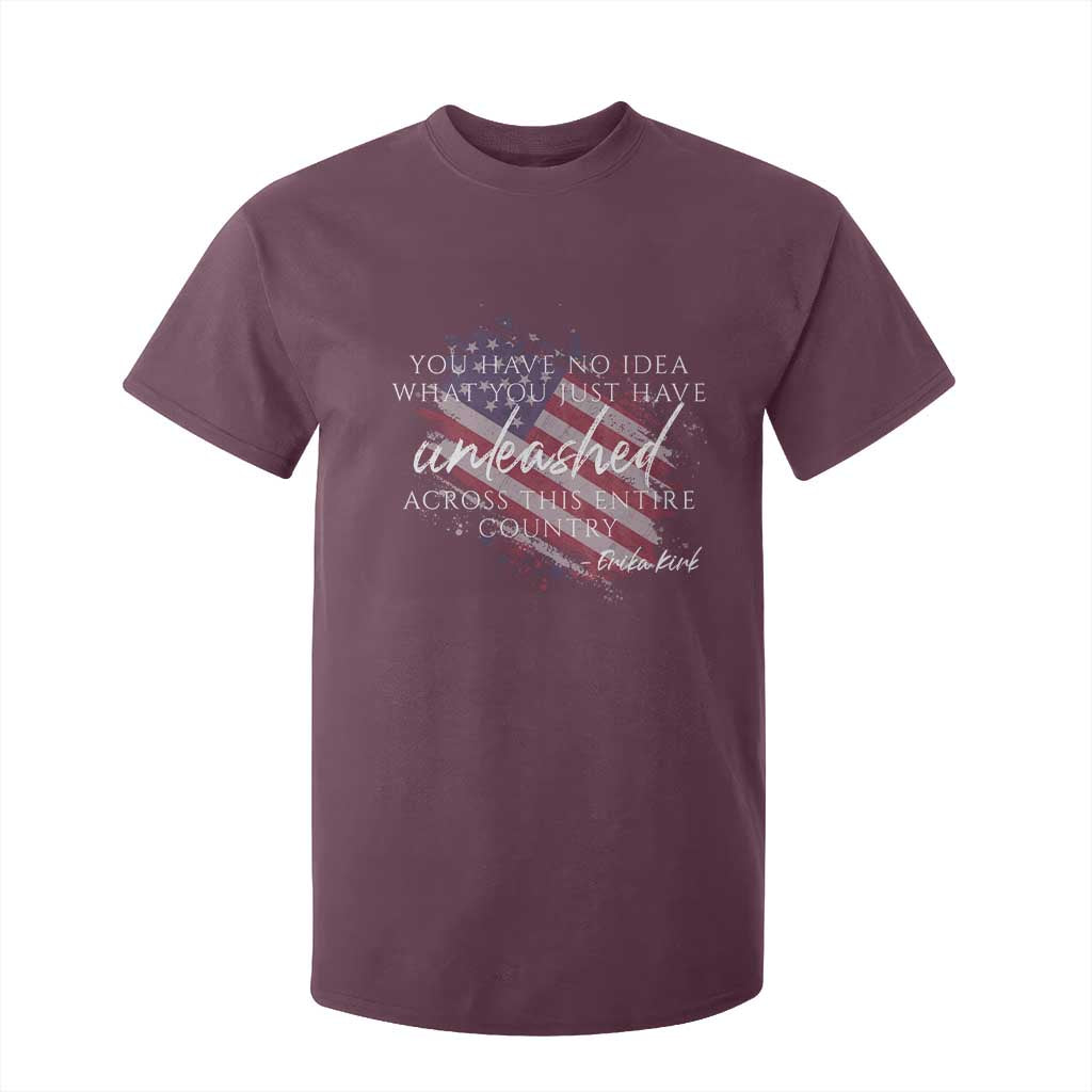 Charlie Kirk Memorial T Shirt For Kid Erika Kirk Quote Patriotism Faith Gods Merciful Love TS10 Maroon Print Your Wear
