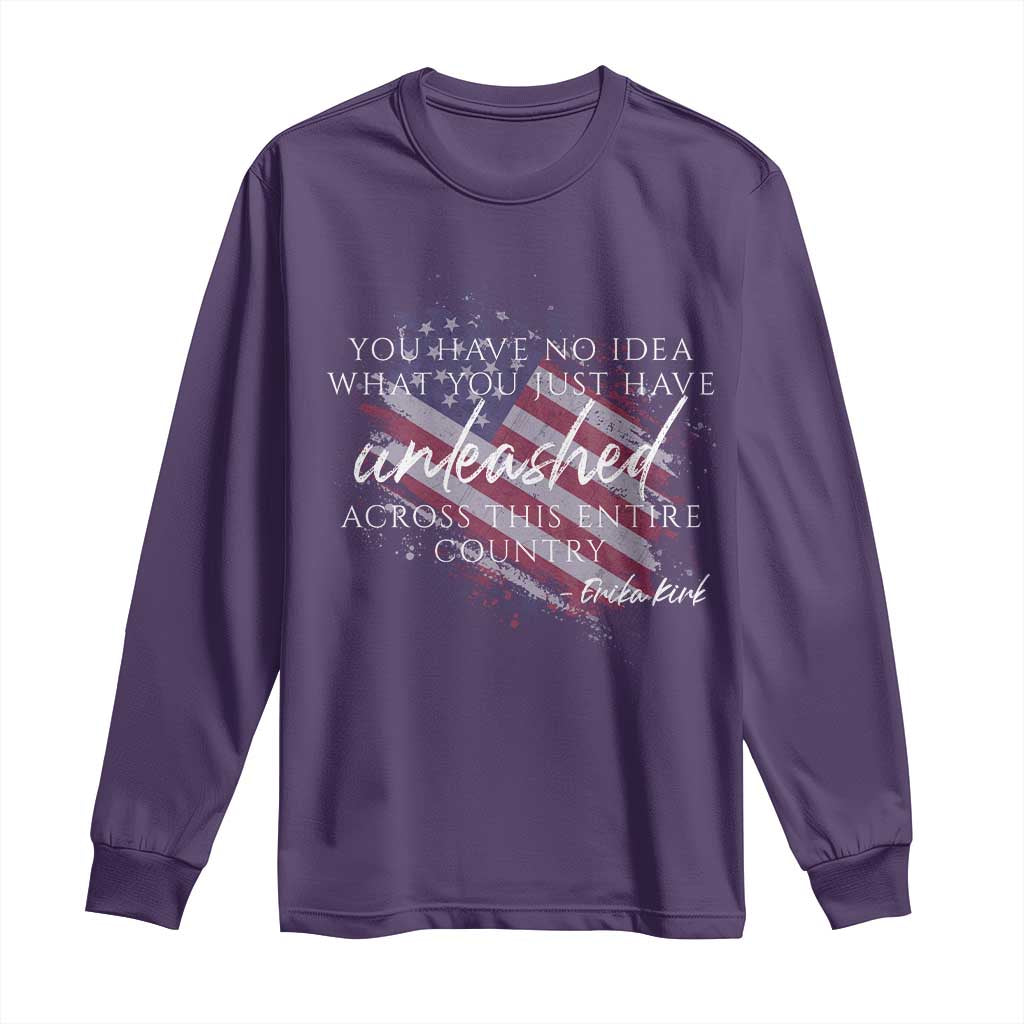 Charlie Kirk Memorial Long Sleeve Shirt Erika Kirk Quote Patriotism Faith Gods Merciful Love TS10 Purple Print Your Wear