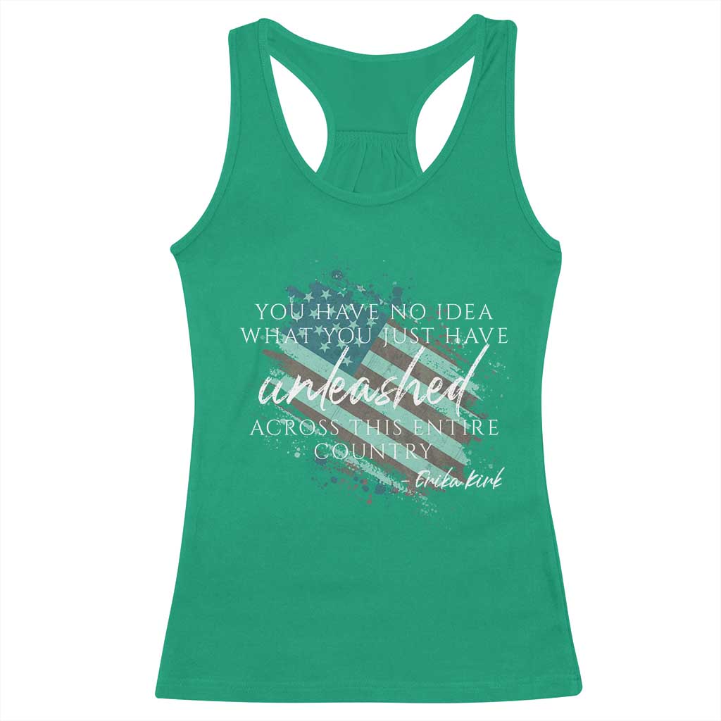 Charlie Kirk Memorial Racerback Tank Top Erika Kirk Quote Patriotism Faith Gods Merciful Love TS10 Irish Green Print Your Wear