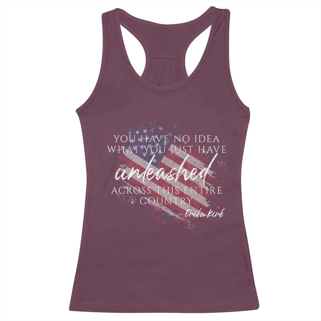 Charlie Kirk Memorial Racerback Tank Top Erika Kirk Quote Patriotism Faith Gods Merciful Love TS10 Maroon Print Your Wear
