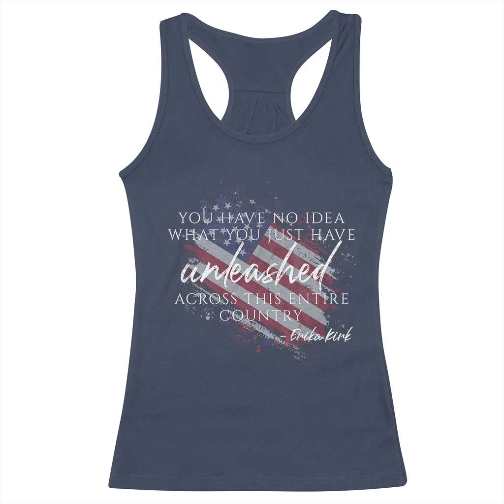 Charlie Kirk Memorial Racerback Tank Top Erika Kirk Quote Patriotism Faith Gods Merciful Love TS10 Navy Print Your Wear
