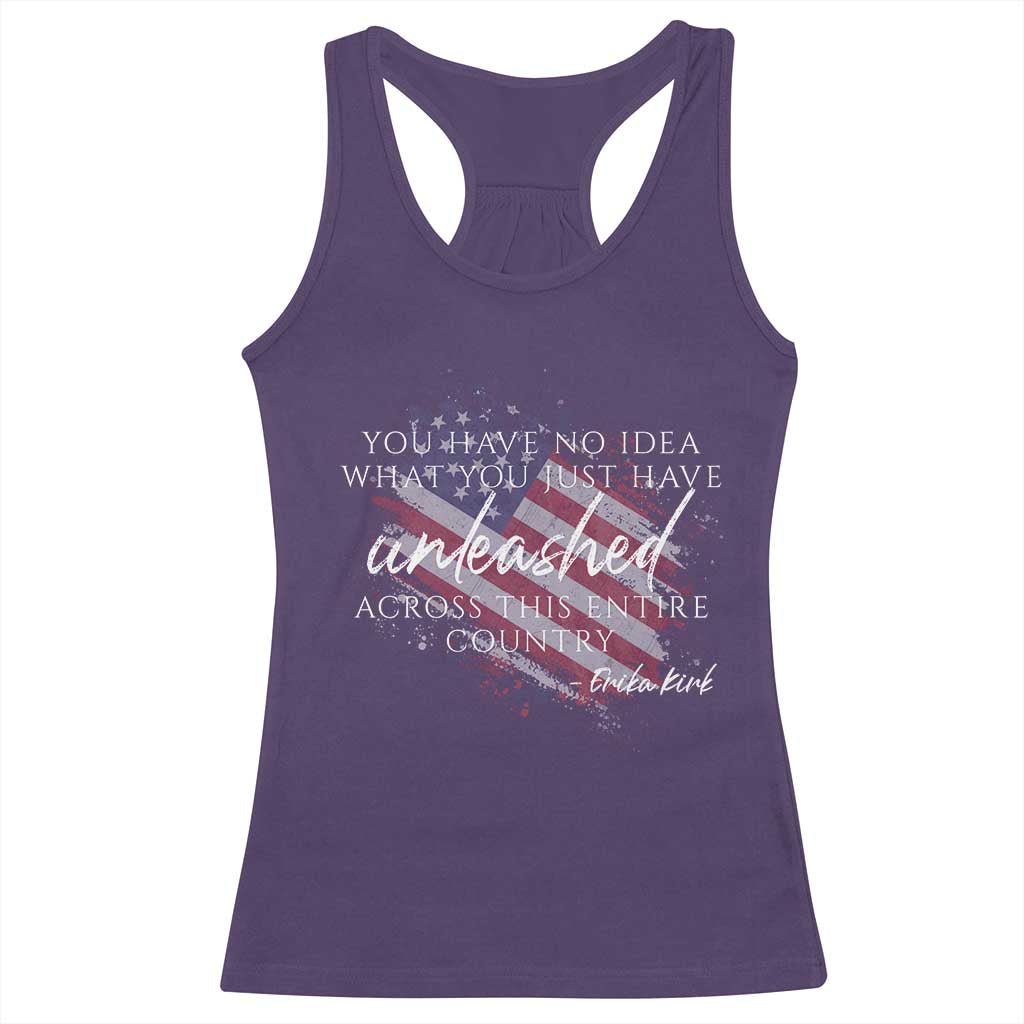 Charlie Kirk Memorial Racerback Tank Top Erika Kirk Quote Patriotism Faith Gods Merciful Love TS10 Purple Print Your Wear