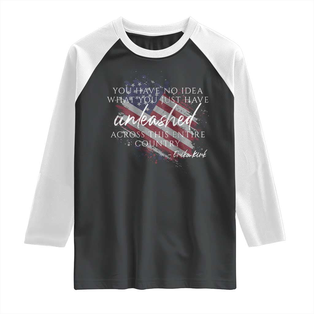 Charlie Kirk Memorial Raglan Shirt Erika Kirk Quote Patriotism Faith Gods Merciful Love TS10 Black White Print Your Wear