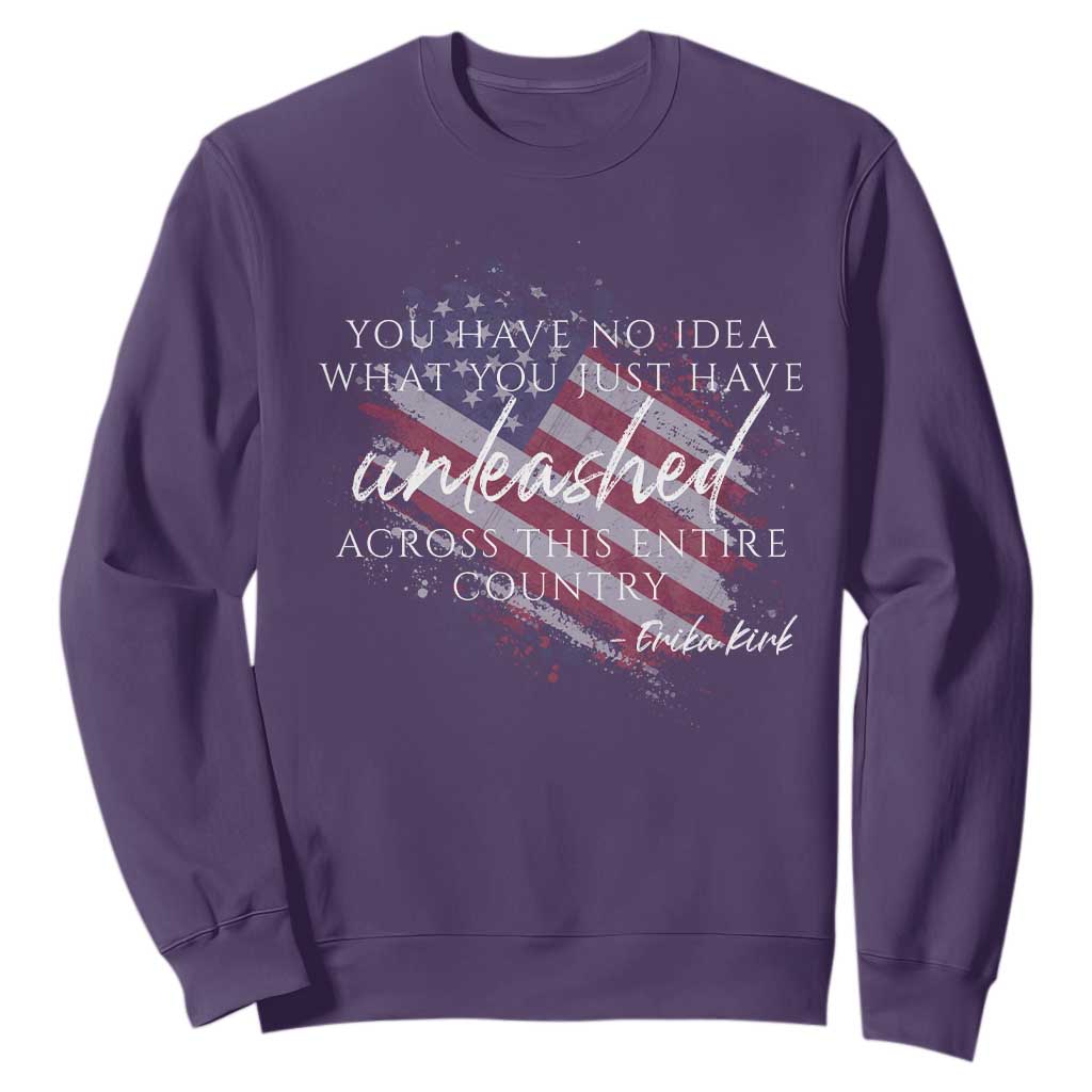 Charlie Kirk Memorial Sweatshirt Erika Kirk Quote Patriotism Faith Gods Merciful Love TS10 Purple Print Your Wear