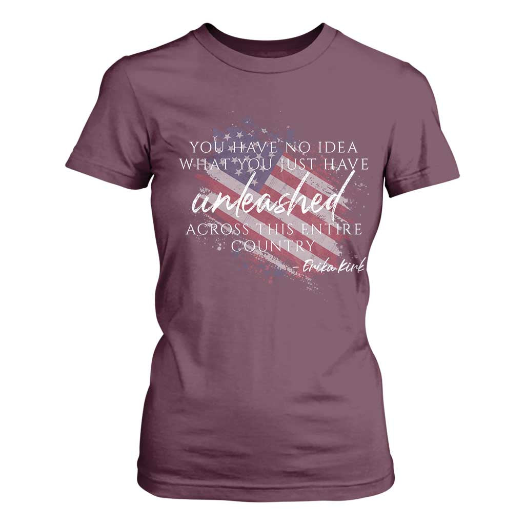 Charlie Kirk Memorial T Shirt For Women Erika Kirk Quote Patriotism Faith Gods Merciful Love TS10 Maroon Print Your Wear