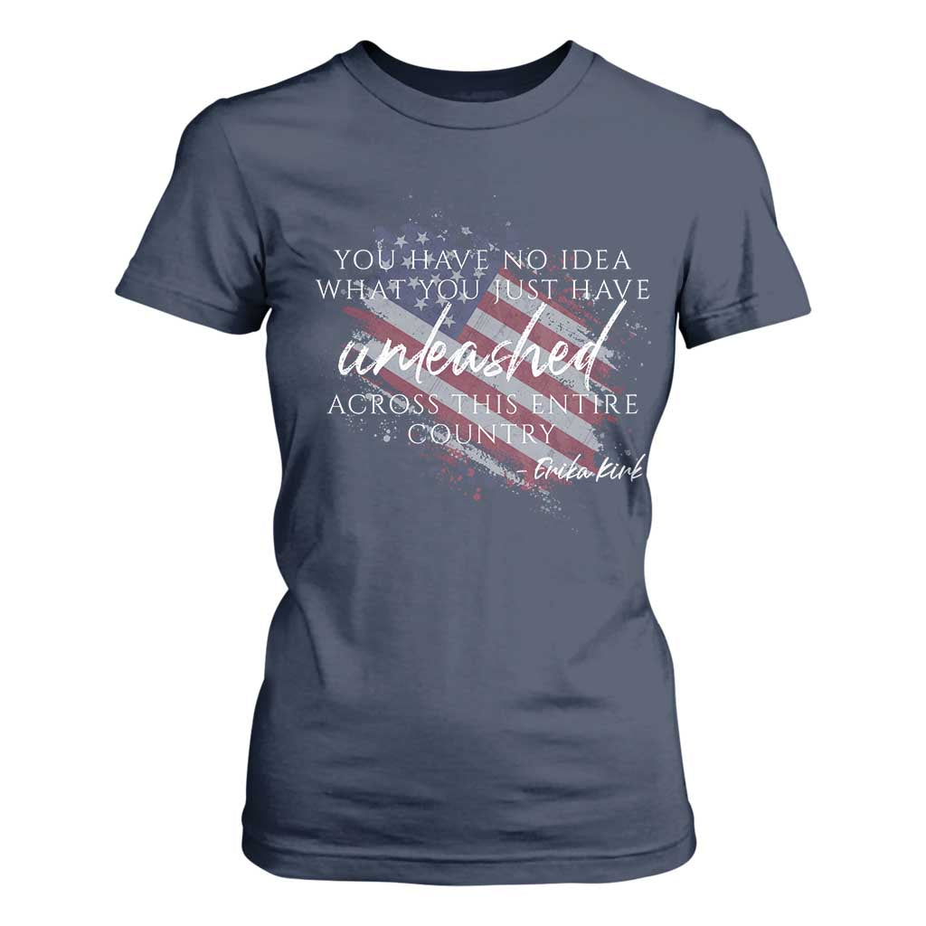 Charlie Kirk Memorial T Shirt For Women Erika Kirk Quote Patriotism Faith Gods Merciful Love TS10 Navy Print Your Wear