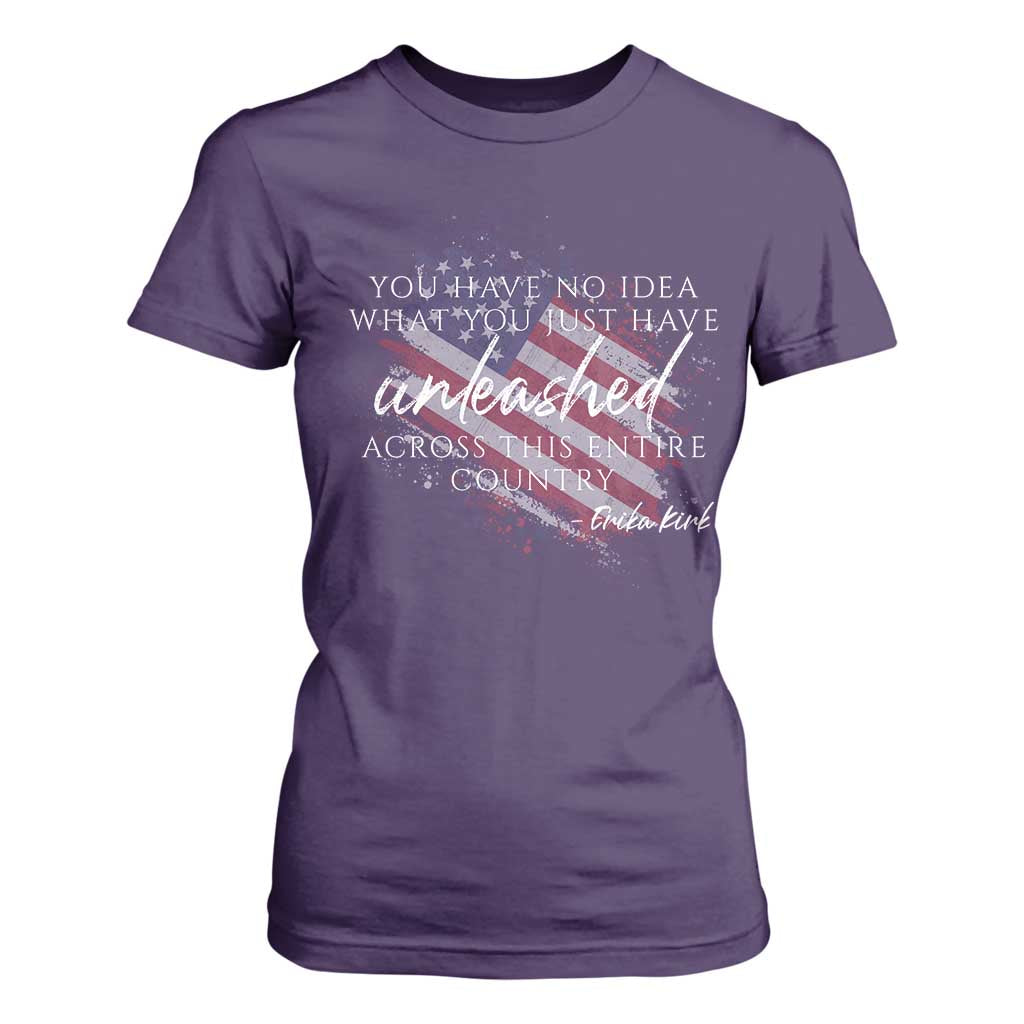 Charlie Kirk Memorial T Shirt For Women Erika Kirk Quote Patriotism Faith Gods Merciful Love TS10 Purple Print Your Wear