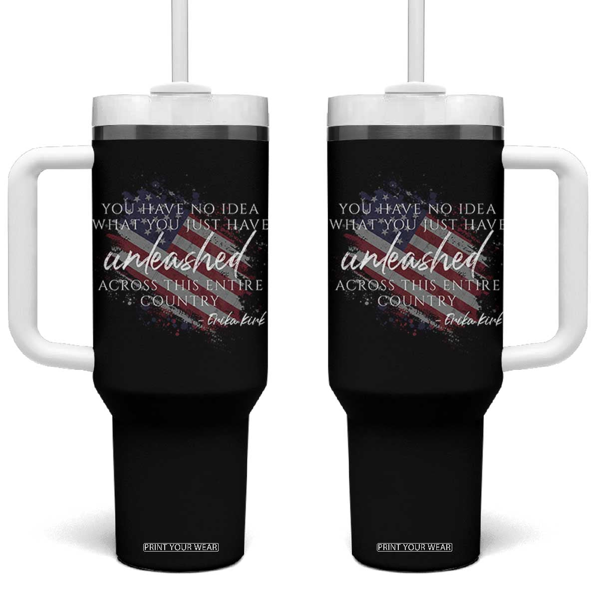Charlie Kirk Memorial Tumbler With Handle Erika Kirk Quote Patriotism Faith Gods Merciful Love TS10 One Size: 40 oz Black Print Your Wear