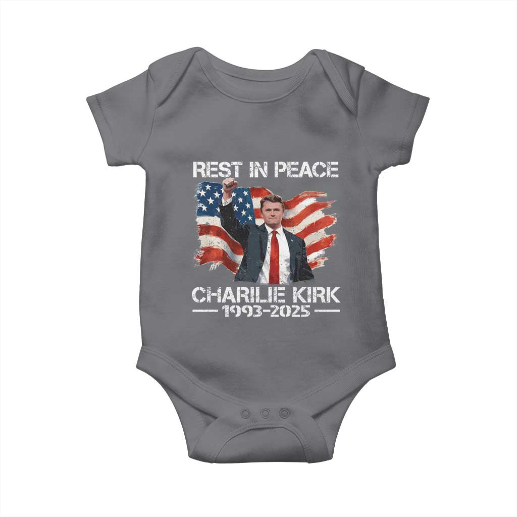 Rest in Peace Charlie Kirk Baby Onesie Memorial Tribute Charlie A True Patriot USA Flag TS10 Charcoal Print Your Wear