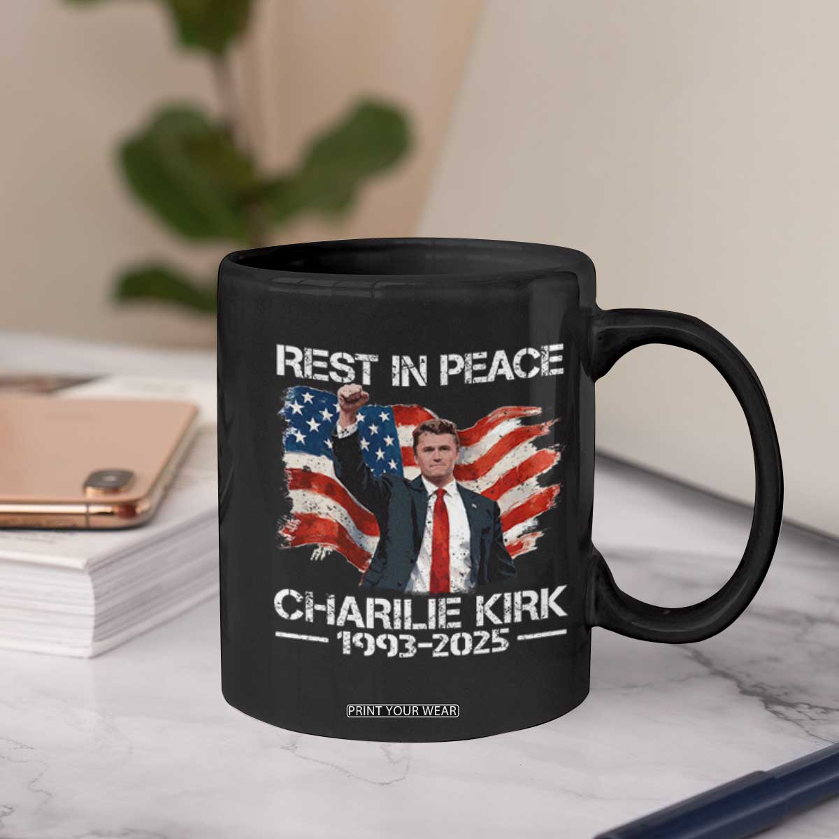 Rest in Peace Charlie Kirk Coffee Mug Memorial Tribute Charlie A True Patriot USA Flag TS10 Print Your Wear