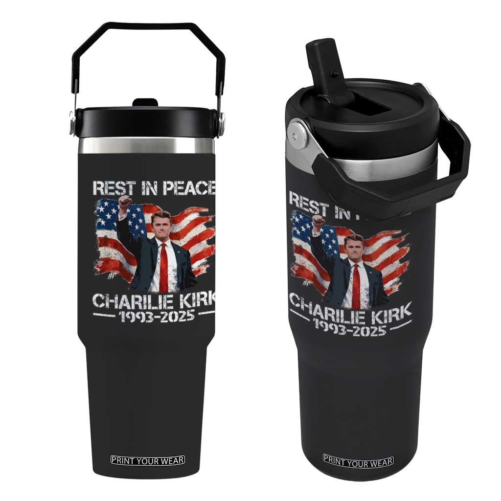 Rest in Peace Charlie Kirk Flip Straw Tumbler Memorial Tribute Charlie A True Patriot USA Flag TS10 One Size: 30 oz Black Print Your Wear