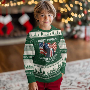 Rest in Peace Charlie Kirk Ugly Christmas Sweater Memorial Tribute Charlie A True Patriot USA Flag TS10 Forest Green Beige Print Your Wear
