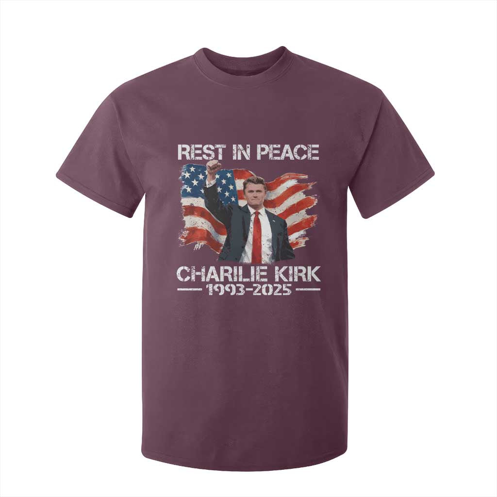 Rest in Peace Charlie Kirk T Shirt For Kid Memorial Tribute Charlie A True Patriot USA Flag TS10 Maroon Print Your Wear