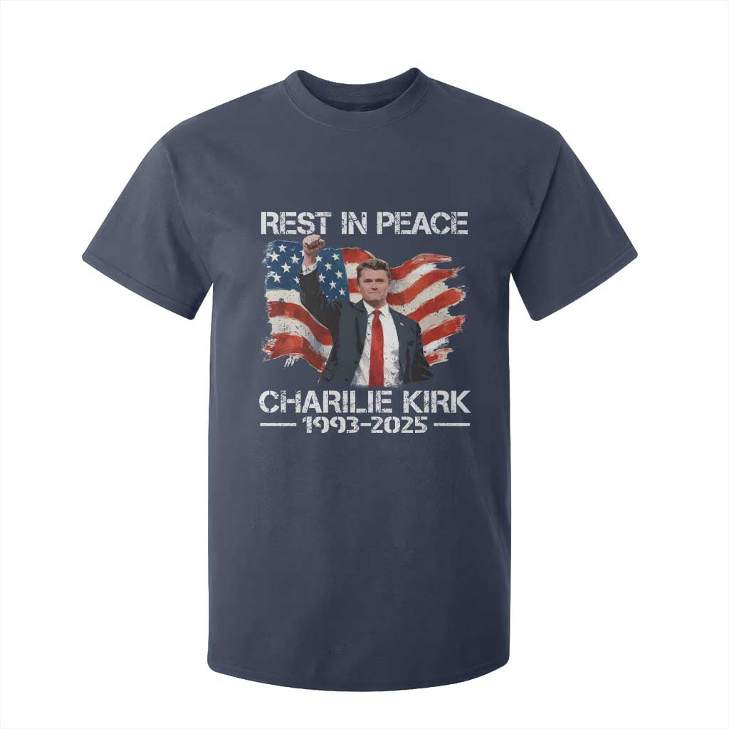Rest in Peace Charlie Kirk T Shirt For Kid Memorial Tribute Charlie A True Patriot USA Flag TS10 Navy Print Your Wear