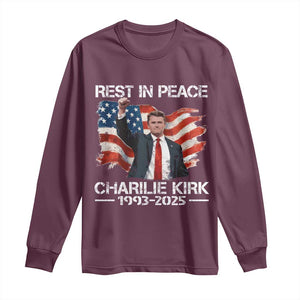 Rest in Peace Charlie Kirk Long Sleeve Shirt Memorial Tribute Charlie A True Patriot USA Flag TS10 Maroon Print Your Wear