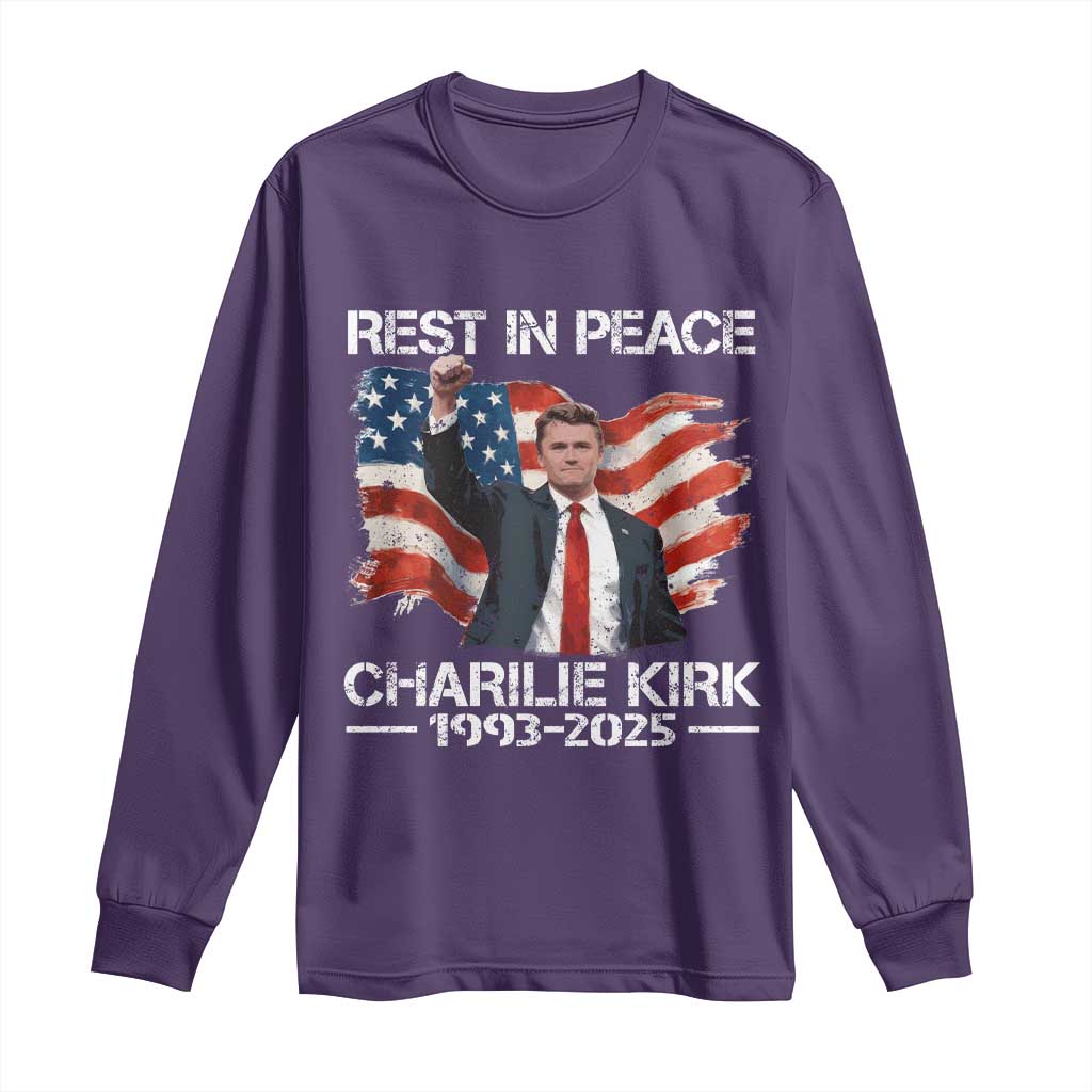 Rest in Peace Charlie Kirk Long Sleeve Shirt Memorial Tribute Charlie A True Patriot USA Flag TS10 Purple Print Your Wear