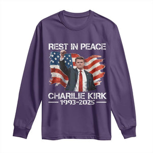 Rest in Peace Charlie Kirk Long Sleeve Shirt Memorial Tribute Charlie A True Patriot USA Flag TS10 Purple Print Your Wear