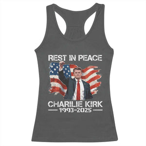 Rest in Peace Charlie Kirk Racerback Tank Top Memorial Tribute Charlie A True Patriot USA Flag TS10 Dark Heather Print Your Wear