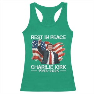 Rest in Peace Charlie Kirk Racerback Tank Top Memorial Tribute Charlie A True Patriot USA Flag TS10 Irish Green Print Your Wear