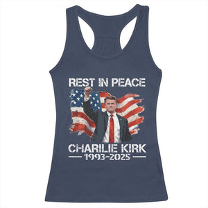 Rest in Peace Charlie Kirk Racerback Tank Top Memorial Tribute Charlie A True Patriot USA Flag TS10 Navy Print Your Wear