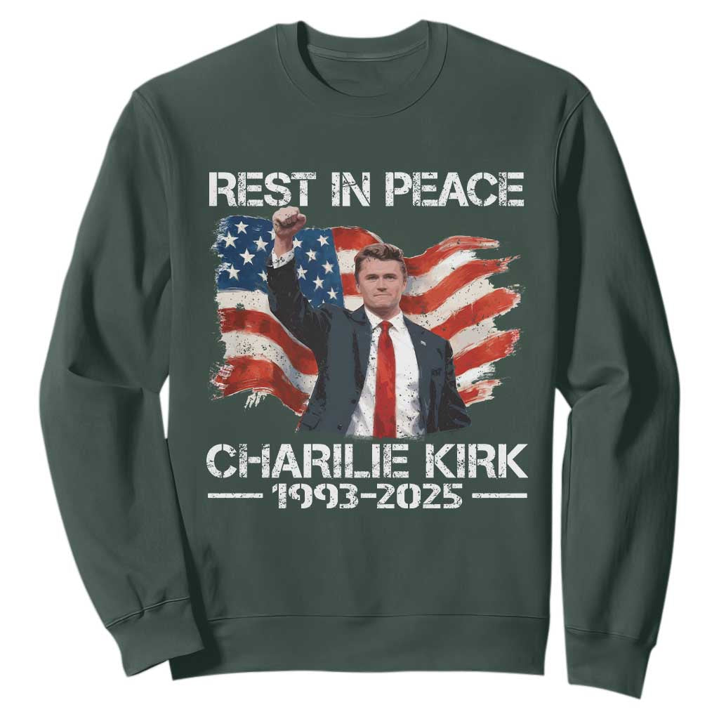 Rest in Peace Charlie Kirk Sweatshirt Memorial Tribute Charlie A True Patriot USA Flag TS10 Dark Forest Green Print Your Wear