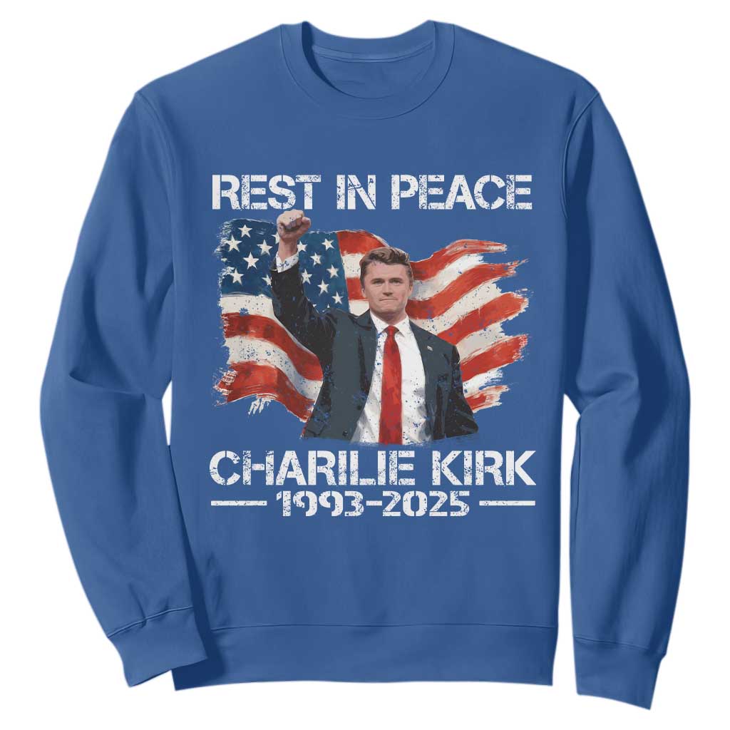 Rest in Peace Charlie Kirk Sweatshirt Memorial Tribute Charlie A True Patriot USA Flag TS10 Royal Blue Print Your Wear
