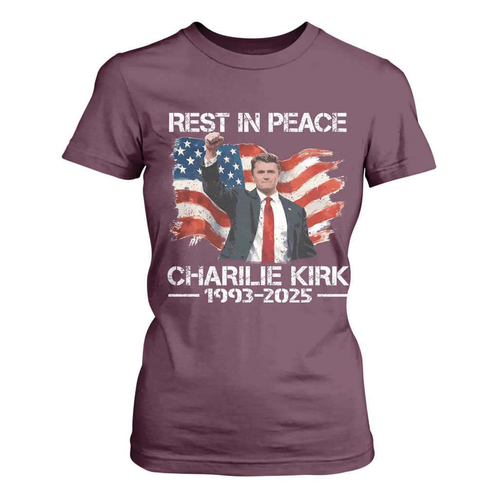 Rest in Peace Charlie Kirk T Shirt For Women Memorial Tribute Charlie A True Patriot USA Flag TS10 Maroon Print Your Wear
