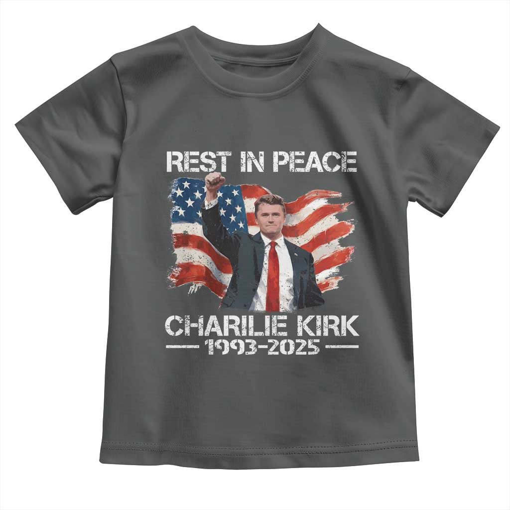 Rest in Peace Charlie Kirk Toddler T Shirt Memorial Tribute Charlie A True Patriot USA Flag TS10 Dark Heather Print Your Wear
