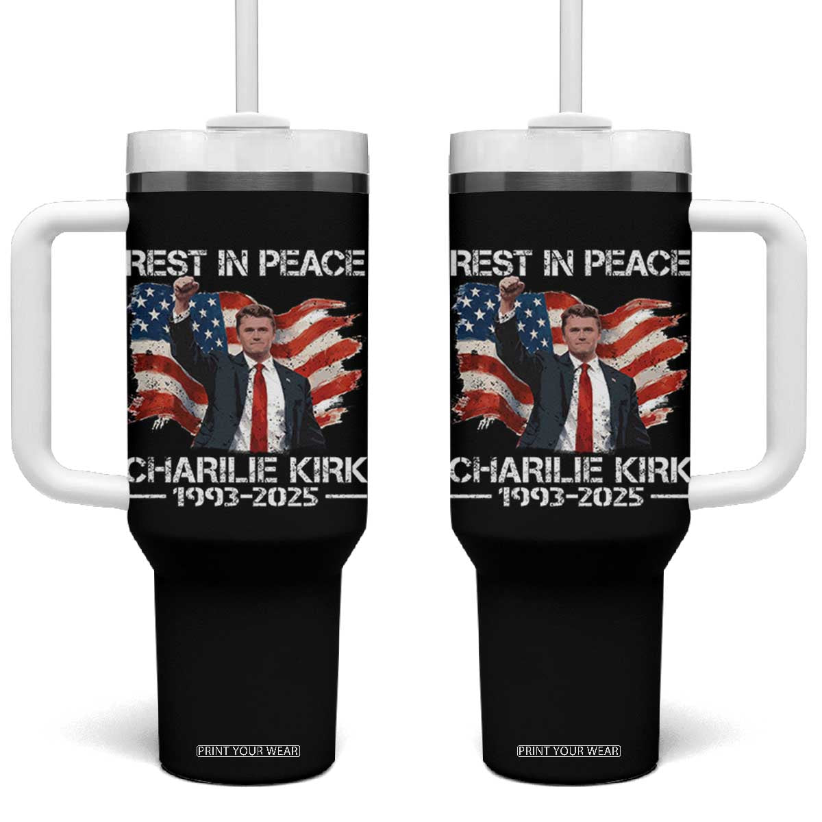Rest in Peace Charlie Kirk Tumbler With Handle Memorial Tribute Charlie A True Patriot USA Flag TS10 One Size: 40 oz Black Print Your Wear