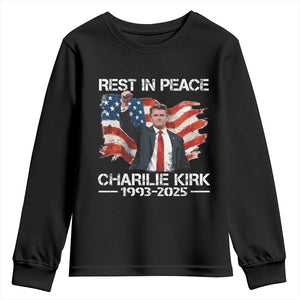 Rest in Peace Charlie Kirk Youth Sweatshirt Memorial Tribute Charlie A True Patriot USA Flag TS10 Black Print Your Wear