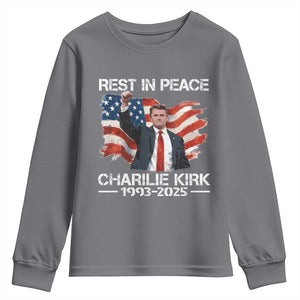 Rest in Peace Charlie Kirk Youth Sweatshirt Memorial Tribute Charlie A True Patriot USA Flag TS10 Charcoal Print Your Wear