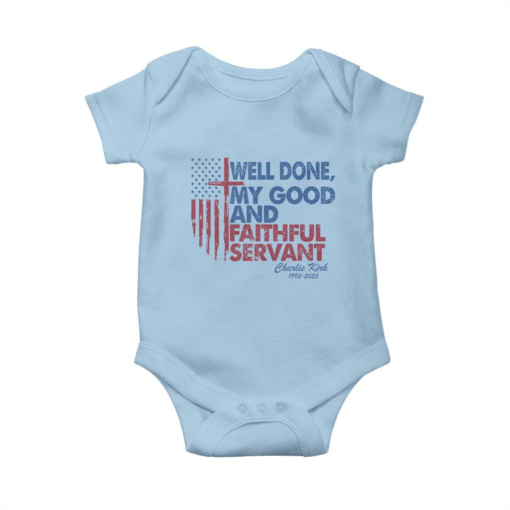 Charlie Kirk Baby Onesie Fear Not Mens Christian Memorial Tribute Charlie Cross US Flag TS10 Light Blue Print Your Wear