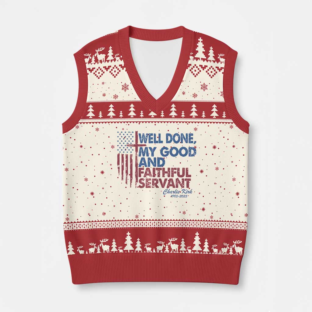 Charlie Kirk V-Neck Knit Sweater Vest Fear Not Mens Christian Memorial Tribute Charlie Cross US Flag TS10 Beige Red Print Your Wear