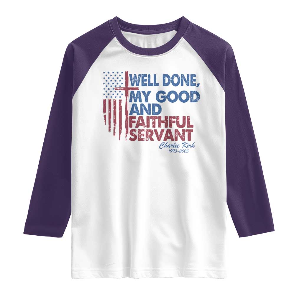 Charlie Kirk Raglan Shirt Fear Not Mens Christian Memorial Tribute Charlie Cross US Flag TS10 White Purple Print Your Wear