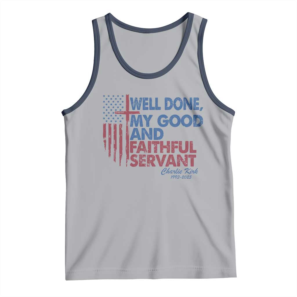 Charlie Kirk Tank Top Fear Not Mens Christian Memorial Tribute Charlie Cross US Flag TS10 Athletic Heather Navy Print Your Wear